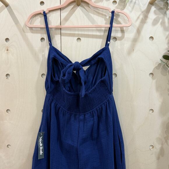 MODCLOTH Blossom Bliss Jumpsuit NEW Size S Navy Blue Gauzy Cotton Tie Back - Picture 6 of 12